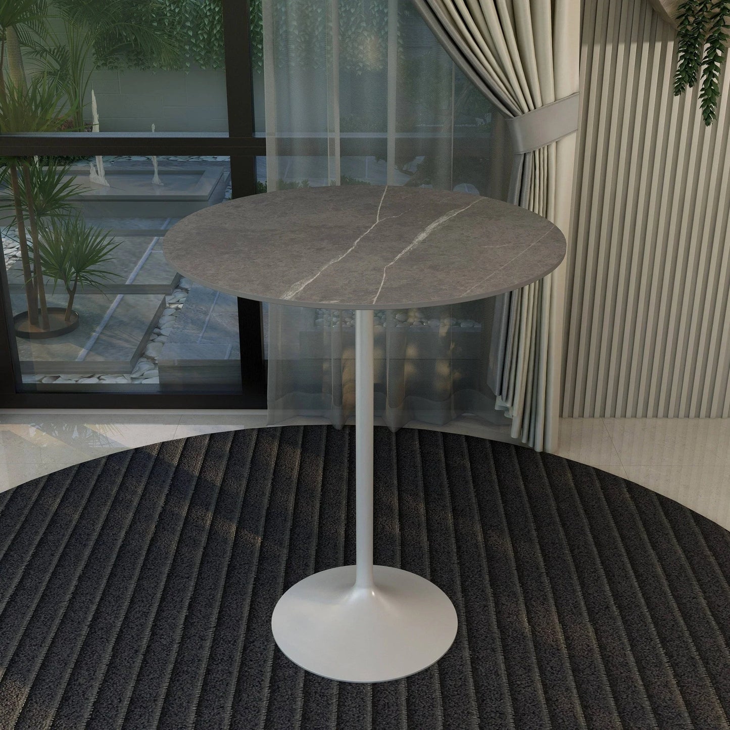 Verve Bar Height Dining Table with 36" Round Sintered Stone Top and White Stainless Steel Base - Elax Furniture