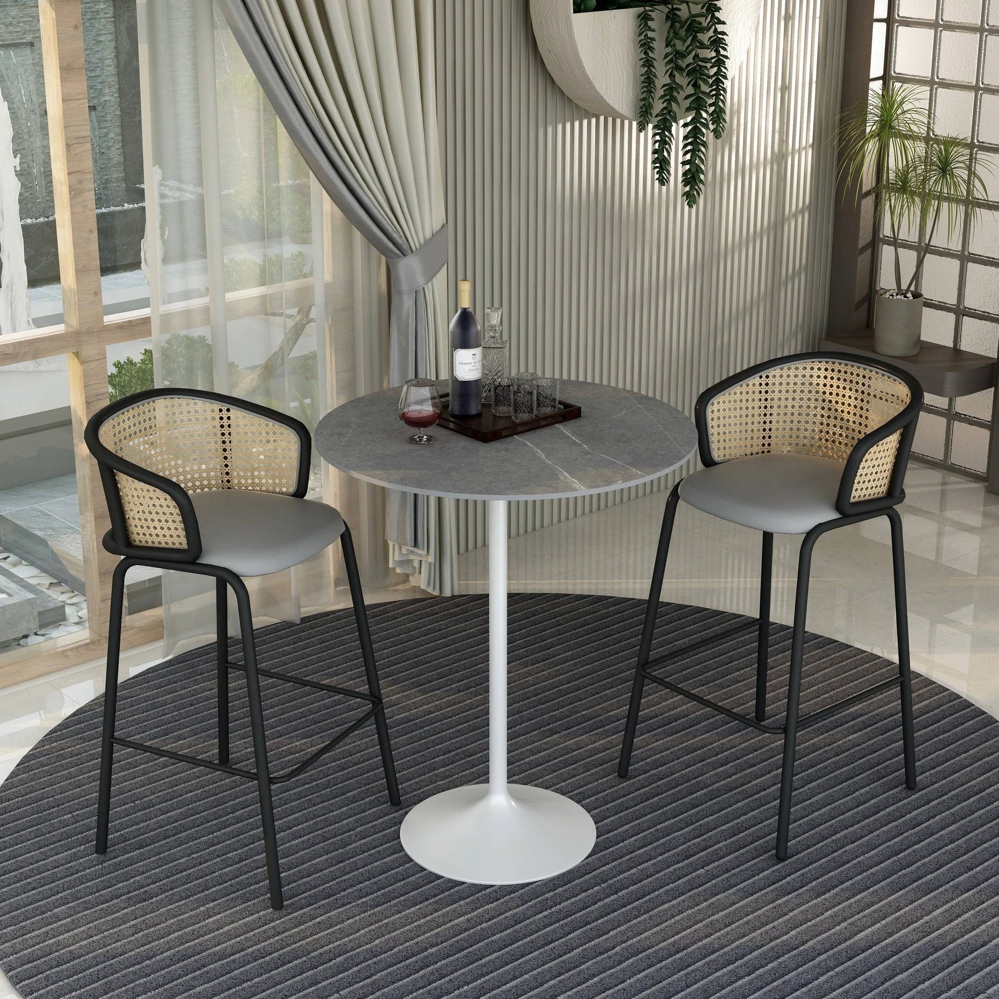 Verve Bar Height Dining Table with 36" Round Sintered Stone Top and White Stainless Steel Base - Elax Furniture