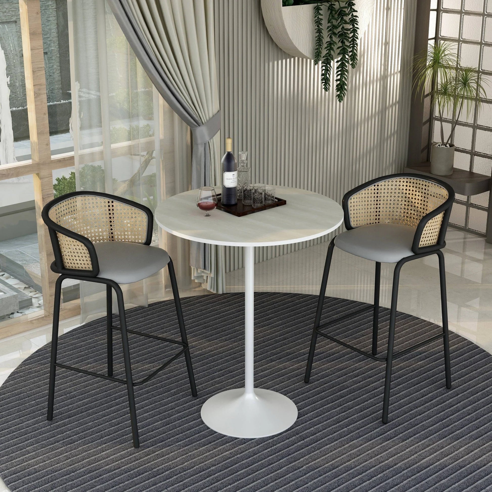 Verve Bar Height Dining Table with 36" Round MDF Top and White Stainless Steel Pedestal Base - Elax Furniture