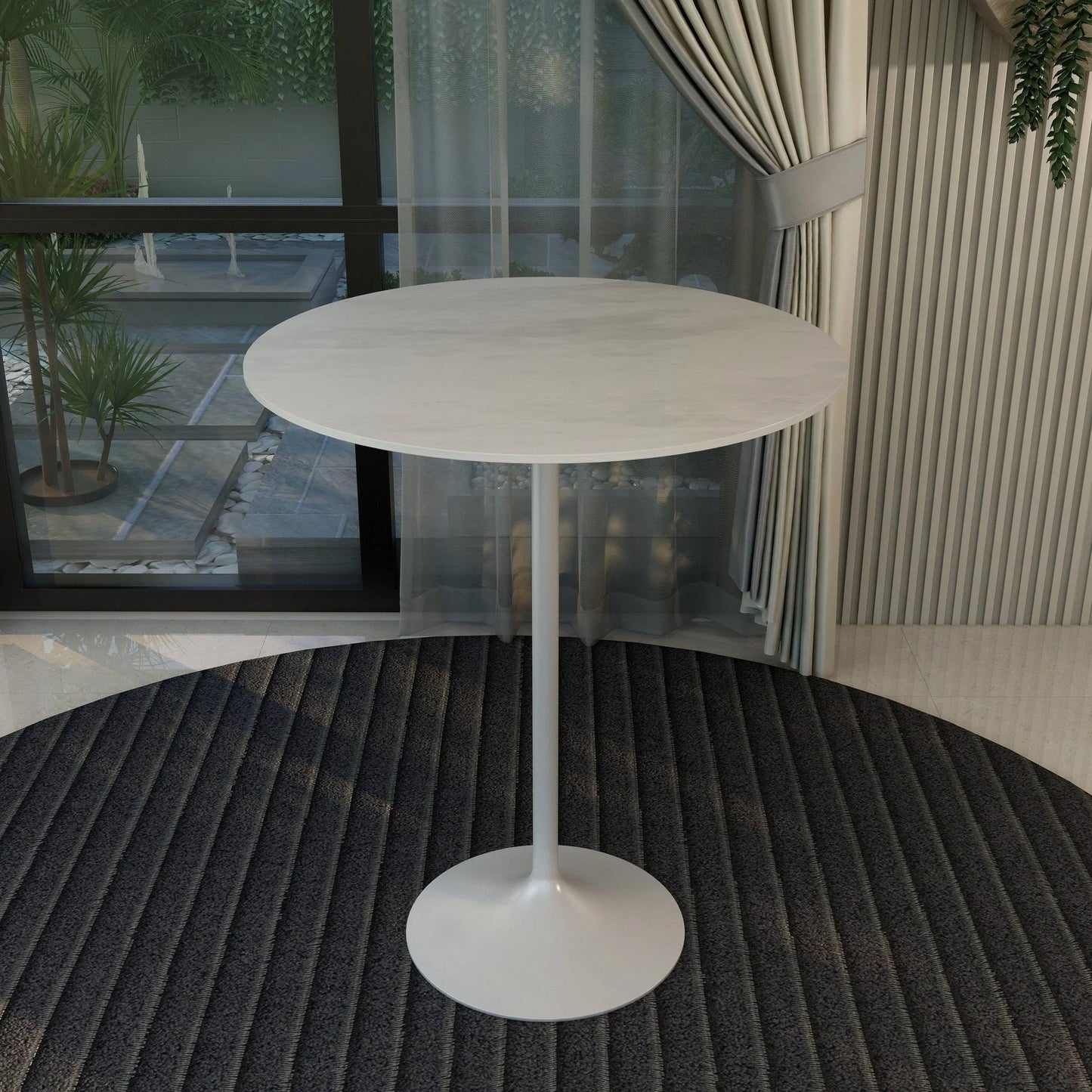 Verve Bar Height Dining Table with 36" Round Sintered Stone Top and White Stainless Steel Base - Elax Furniture