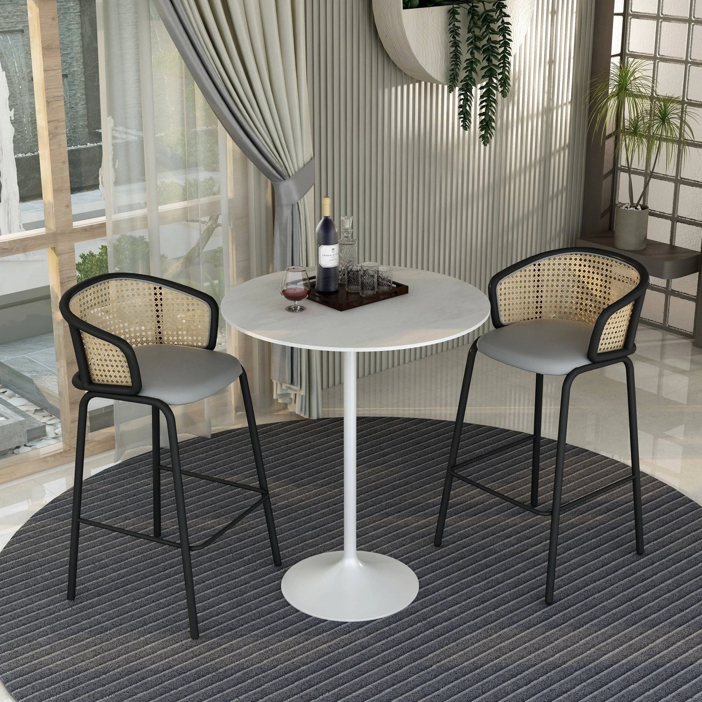 Verve Bar Height Dining Table with 36" Round Sintered Stone Top and White Stainless Steel Base - Elax Furniture
