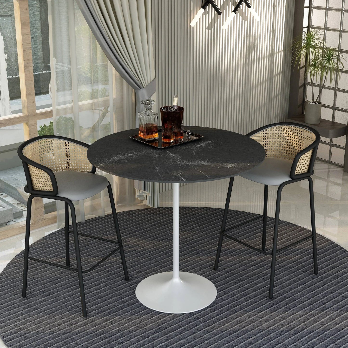 Verve Bar Height Dining Table with 48" Round MDF Top and White Stainless Steel Pedestal Base - Elax Furniture