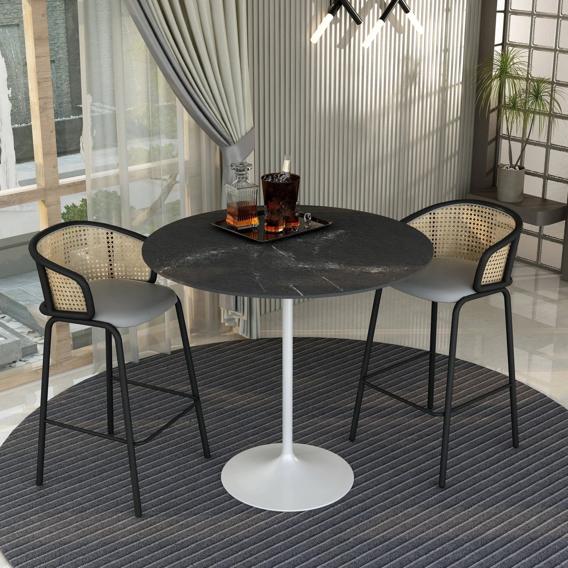 Verve Bar Height Dining Table with 48" Round MDF Top and White Stainless Steel Pedestal Base - Elax Furniture