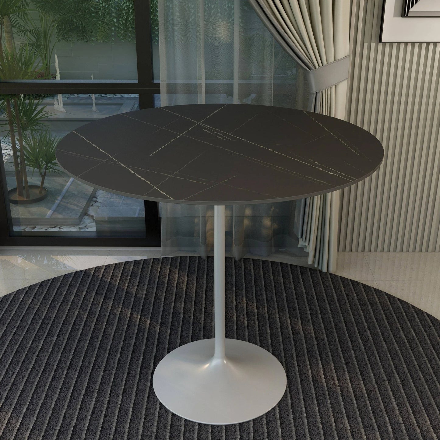 Verve Bar Height Dining Table with 48" Round Sintered Stone Top and White Stainless Steel Base - Elax Furniture