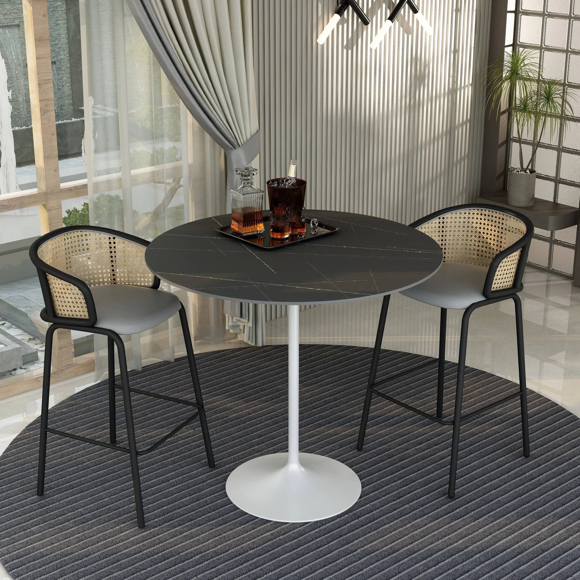 Verve Bar Height Dining Table with 48" Round Sintered Stone Top and White Stainless Steel Base - Elax Furniture