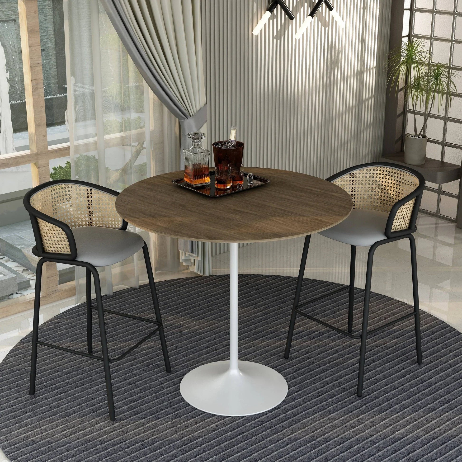 Verve Bar Height Dining Table with 48" Round MDF Top and White Stainless Steel Pedestal Base - Elax Furniture