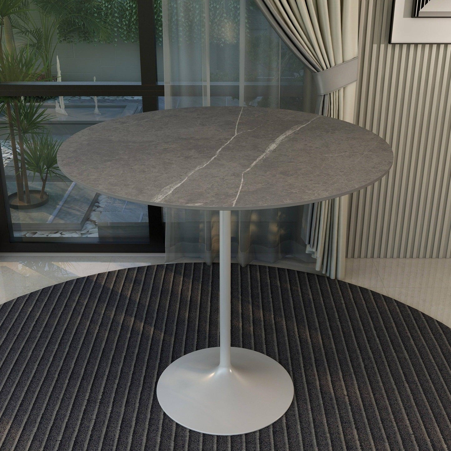 Verve Bar Height Dining Table with 48" Round Sintered Stone Top and White Stainless Steel Base - Elax Furniture