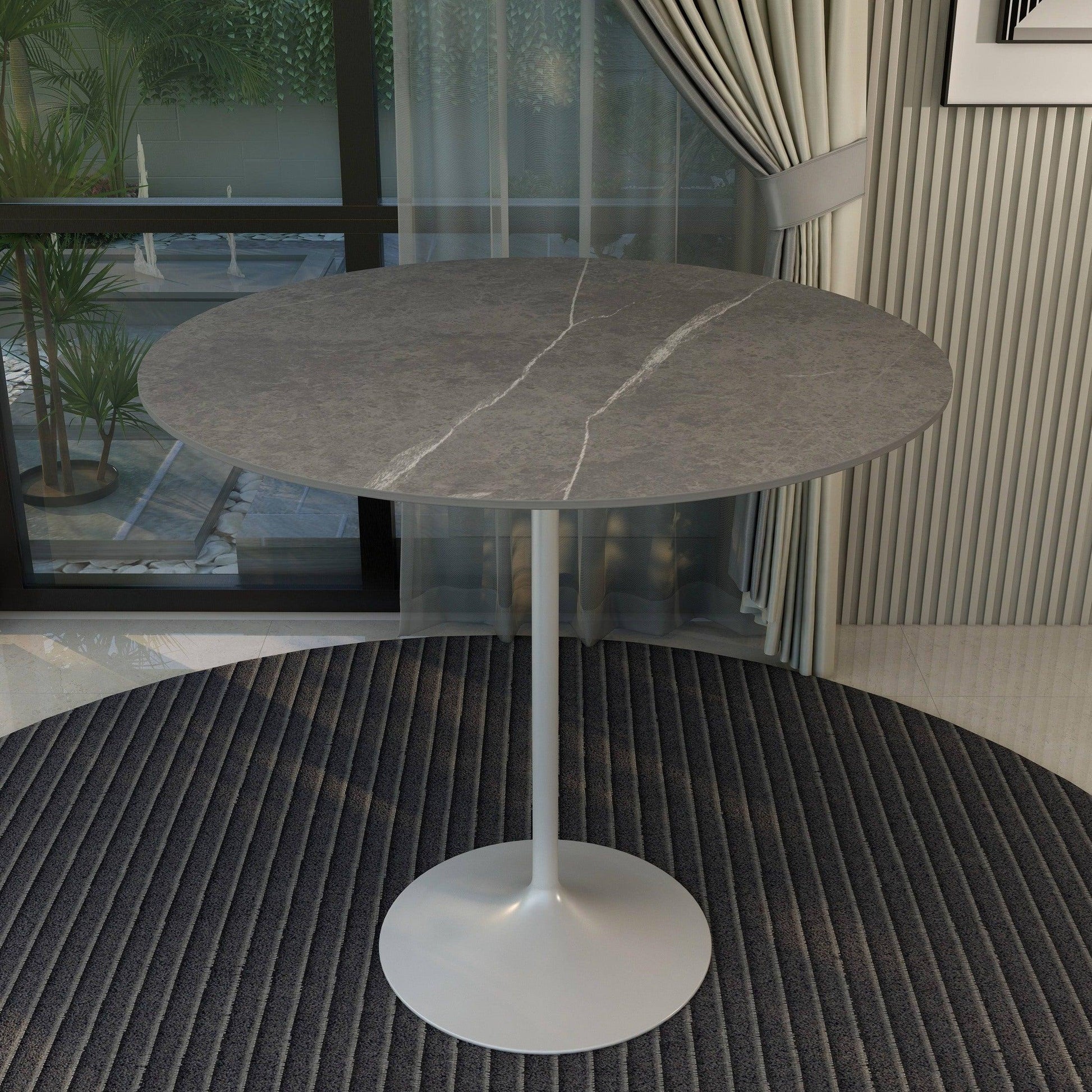 Verve Bar Height Dining Table with 48" Round Sintered Stone Top and White Stainless Steel Base - Elax Furniture