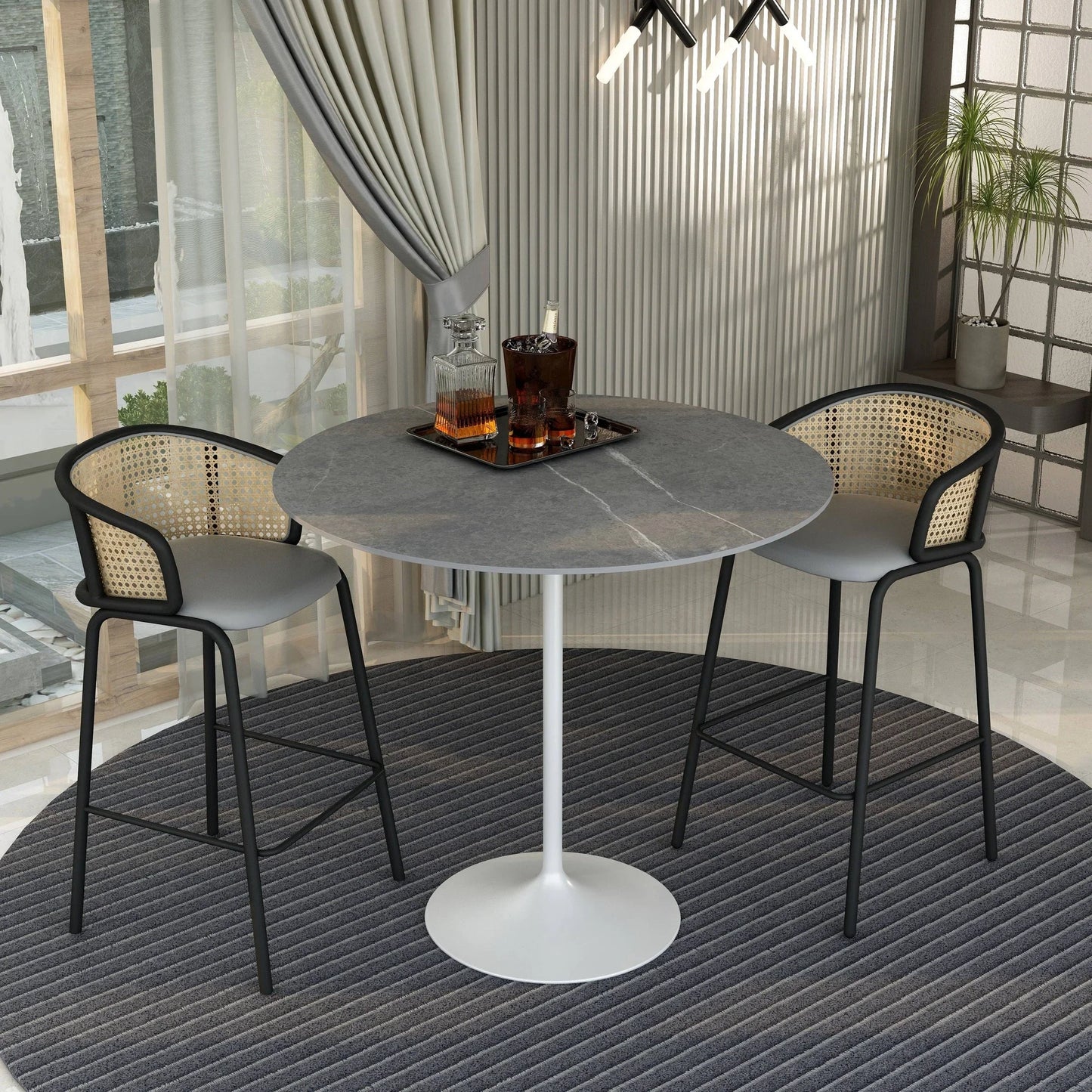 Verve Bar Height Dining Table with 48" Round Sintered Stone Top and White Stainless Steel Base - Elax Furniture