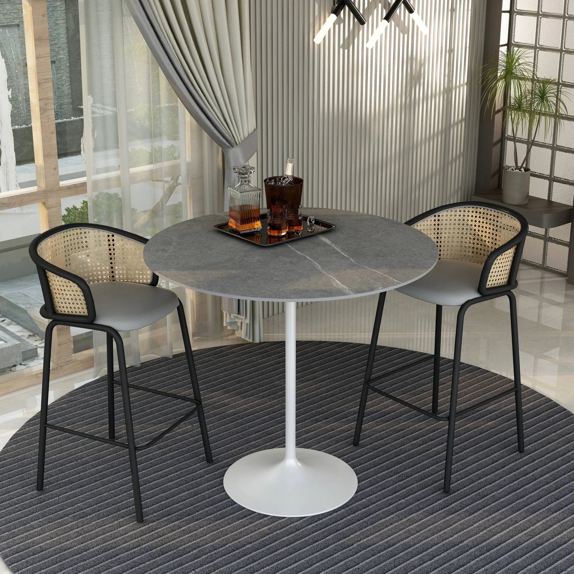 Verve Bar Height Dining Table with 48" Round Sintered Stone Top and White Stainless Steel Base - Elax Furniture