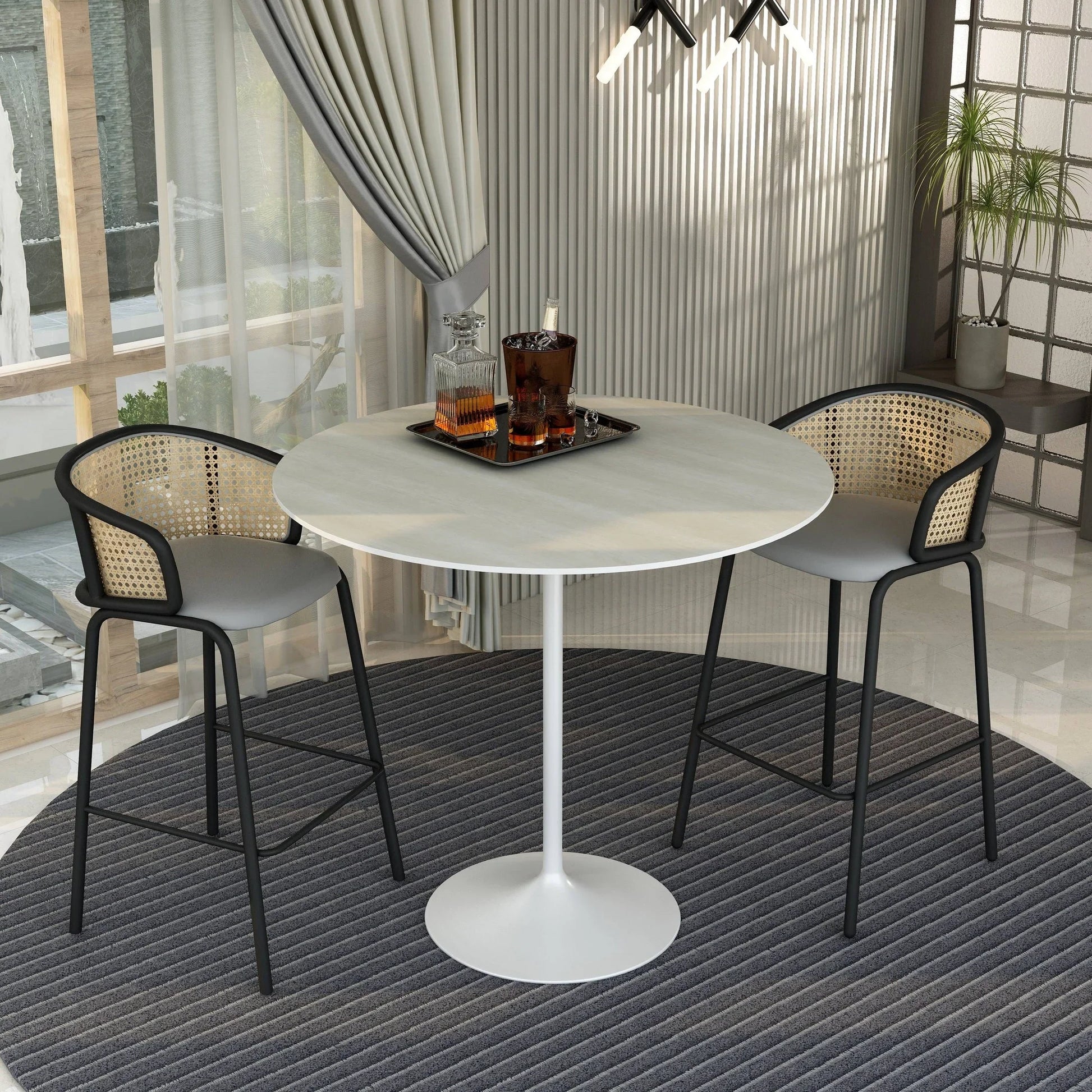 Verve Bar Height Dining Table with 48" Round MDF Top and White Stainless Steel Pedestal Base - Elax Furniture