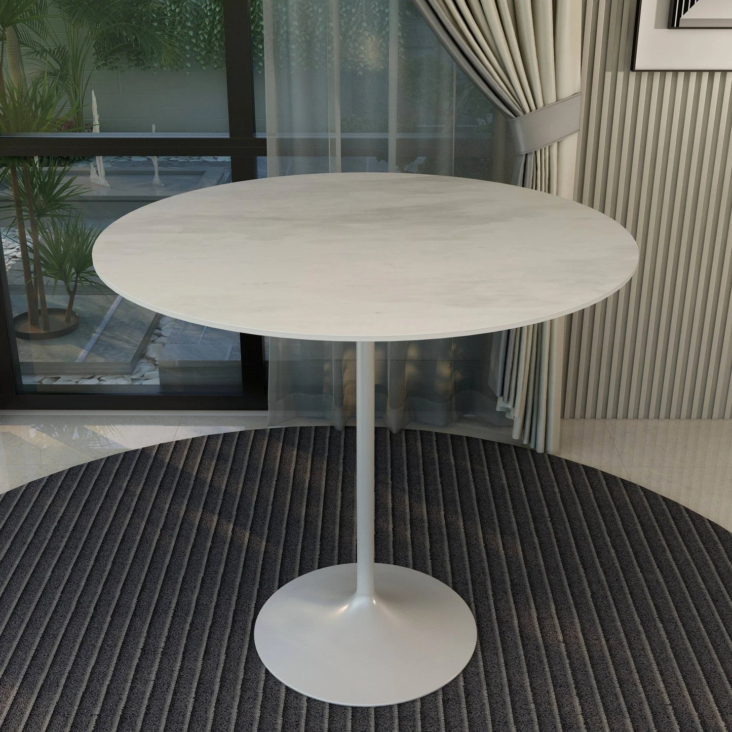 Verve Bar Height Dining Table with 48" Round Sintered Stone Top and White Stainless Steel Base - Elax Furniture