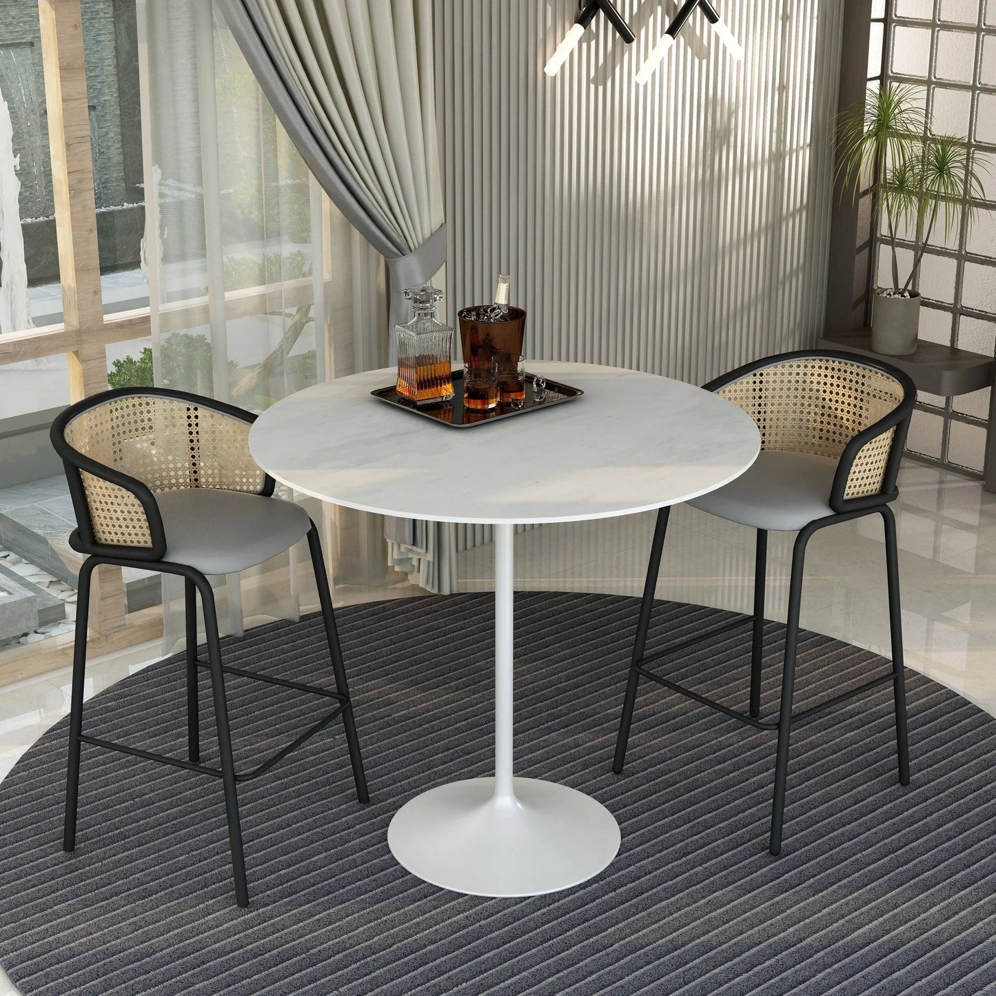 Verve Bar Height Dining Table with 48" Round Sintered Stone Top and White Stainless Steel Base - Elax Furniture