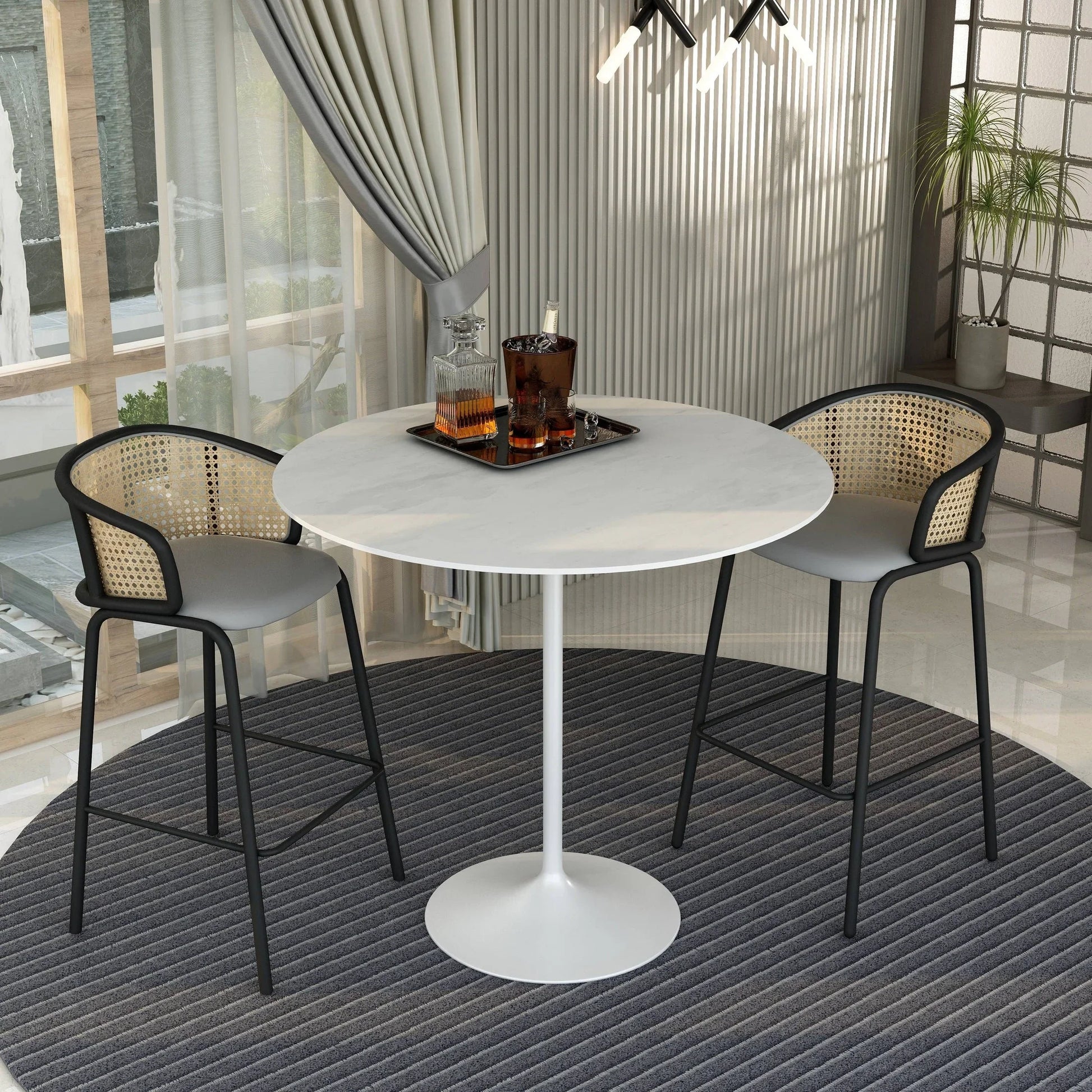 Verve Bar Height Dining Table with 48" Round Sintered Stone Top and White Stainless Steel Base - Elax Furniture