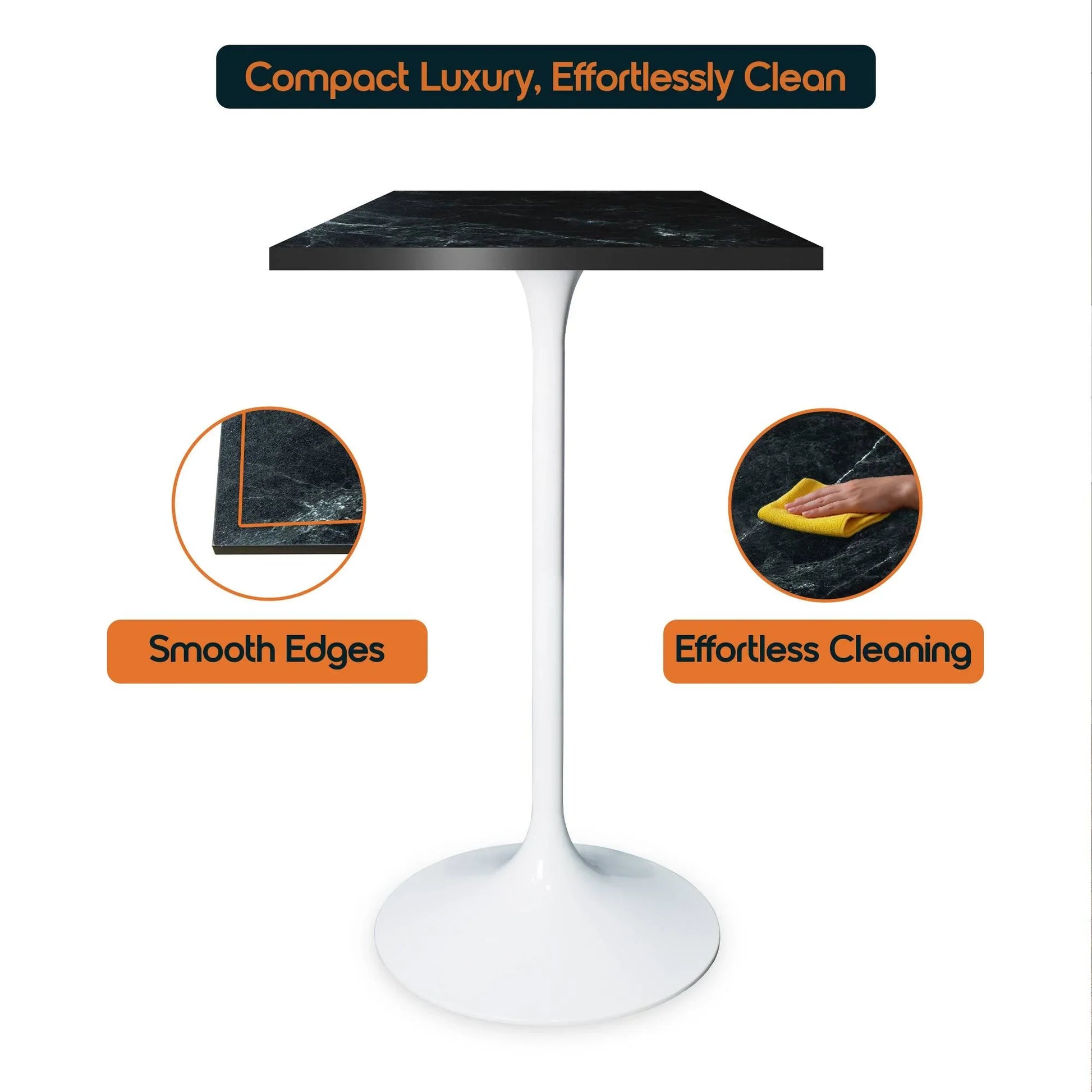 LeisureMod Verve 24" Square Top Bar Height Table, Brushed Gold/Black/White Stainless Steel Base with MDF Table Top - Elax Furniture