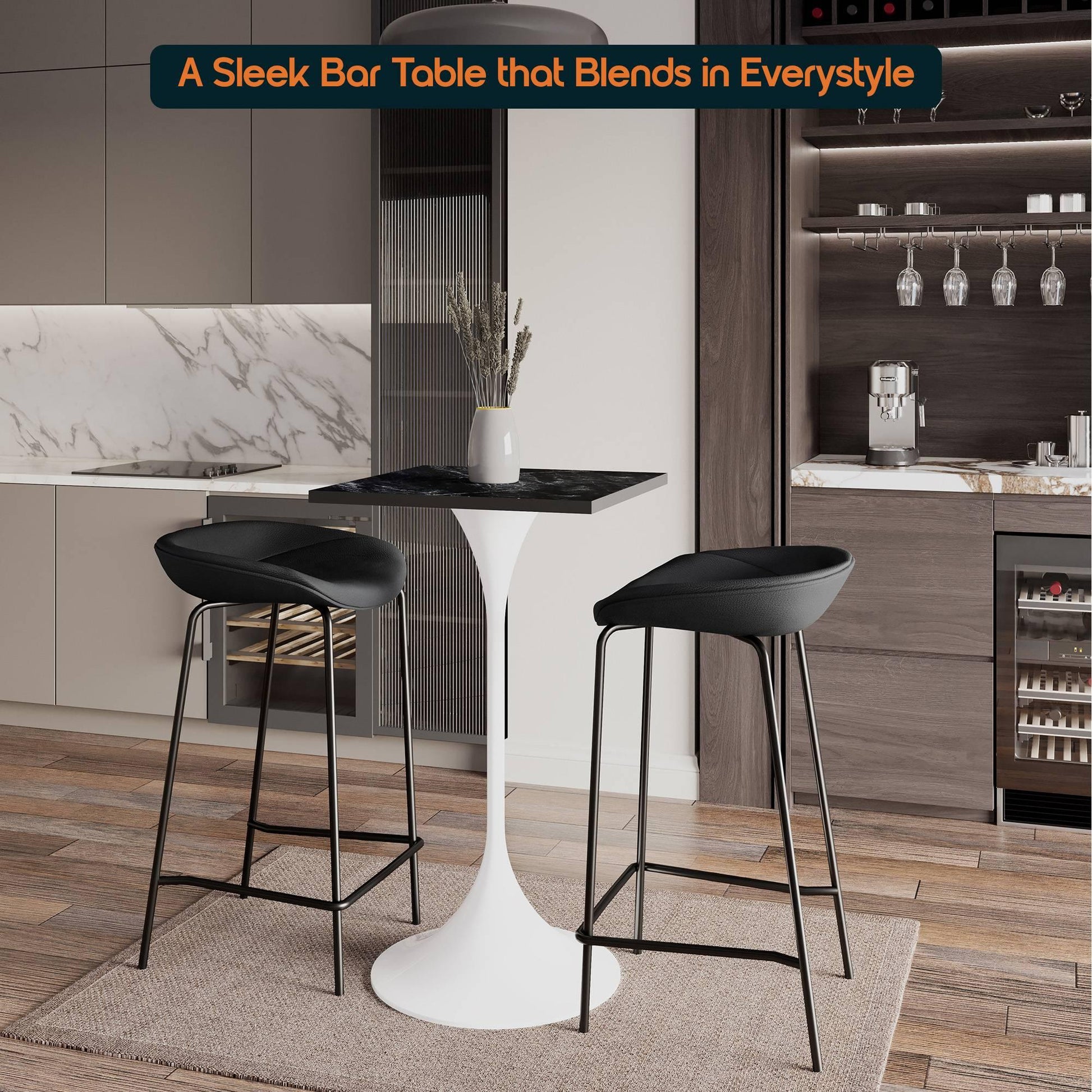 LeisureMod Verve 24" Square Top Bar Height Table, Brushed Gold/Black/White Stainless Steel Base with MDF Table Top - Elax Furniture