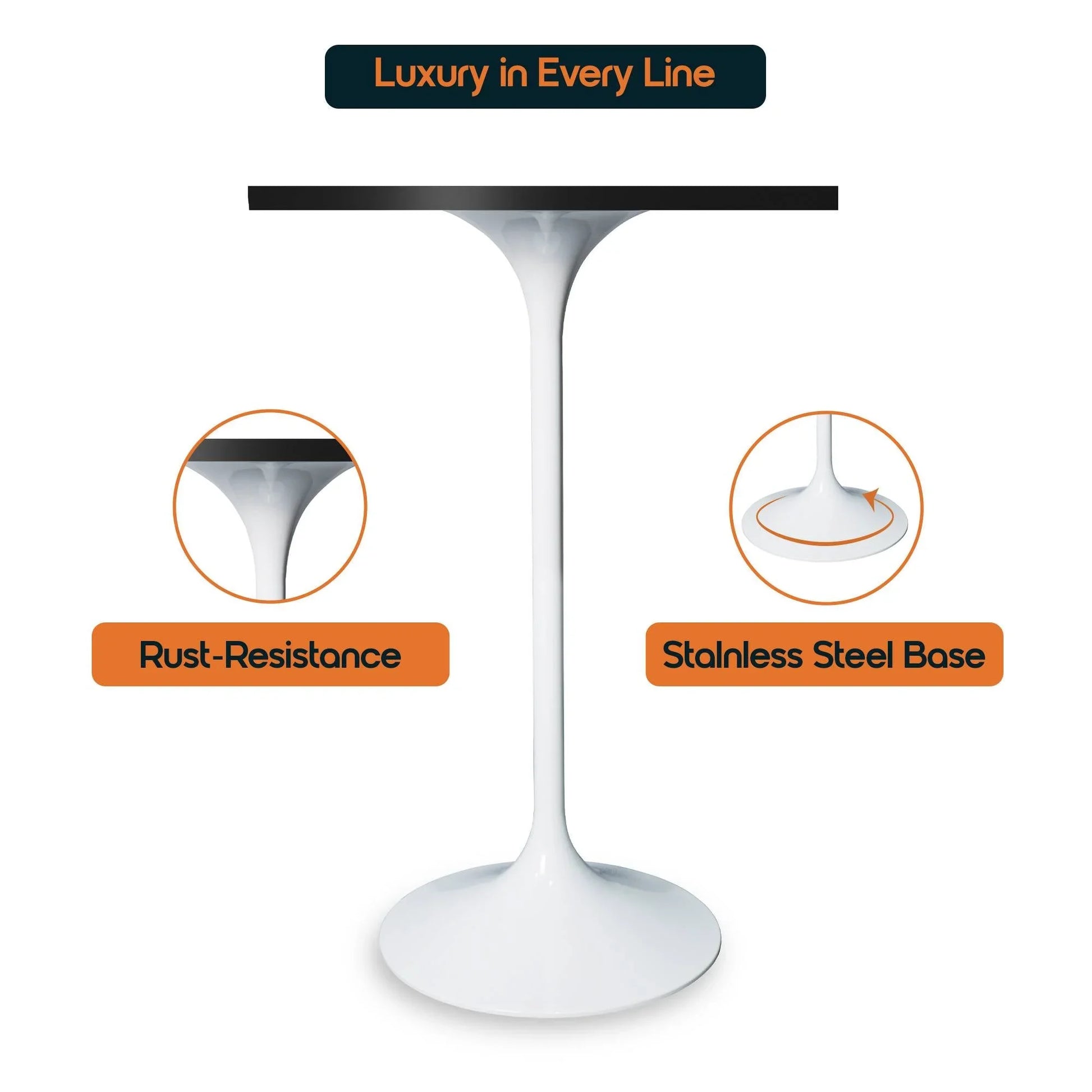 LeisureMod Verve 24" Square Top Bar Height Table, Brushed Gold/Black/White Stainless Steel Base with MDF Table Top - Elax Furniture