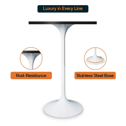 LeisureMod Verve 24" Square Top Bar Height Table, Brushed Gold/Black/White Stainless Steel Base with MDF Table Top - Elax Furniture