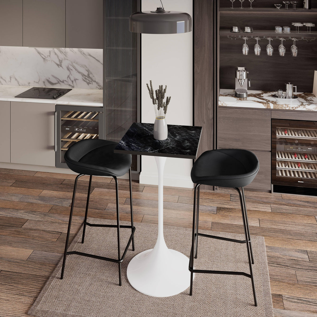 LeisureMod Verve 24" Square Top Bar Height Table, Brushed Gold/Black/White Stainless Steel Base with MDF Table Top - Elax Furniture