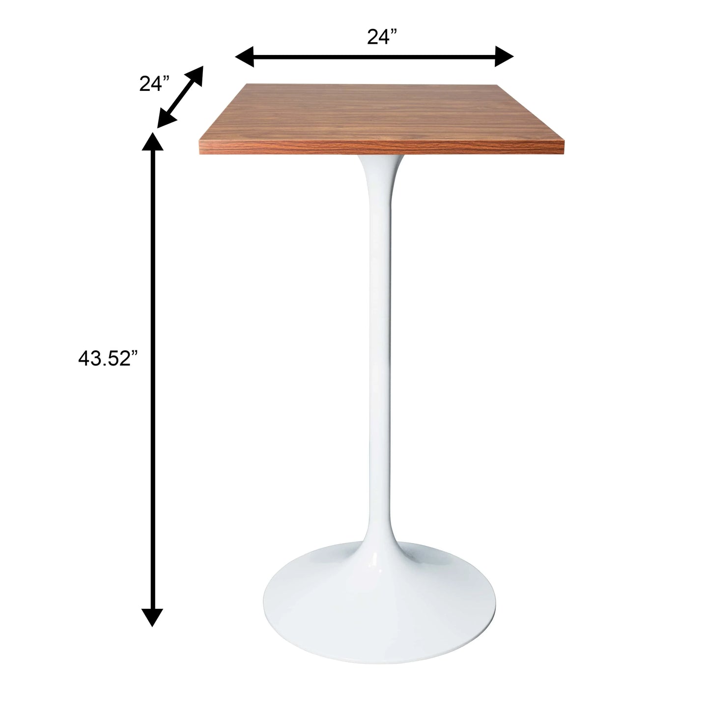 LeisureMod Verve 24" Square Top Bar Height Table, Brushed Gold/Black/White Stainless Steel Base with MDF Table Top - Elax Furniture