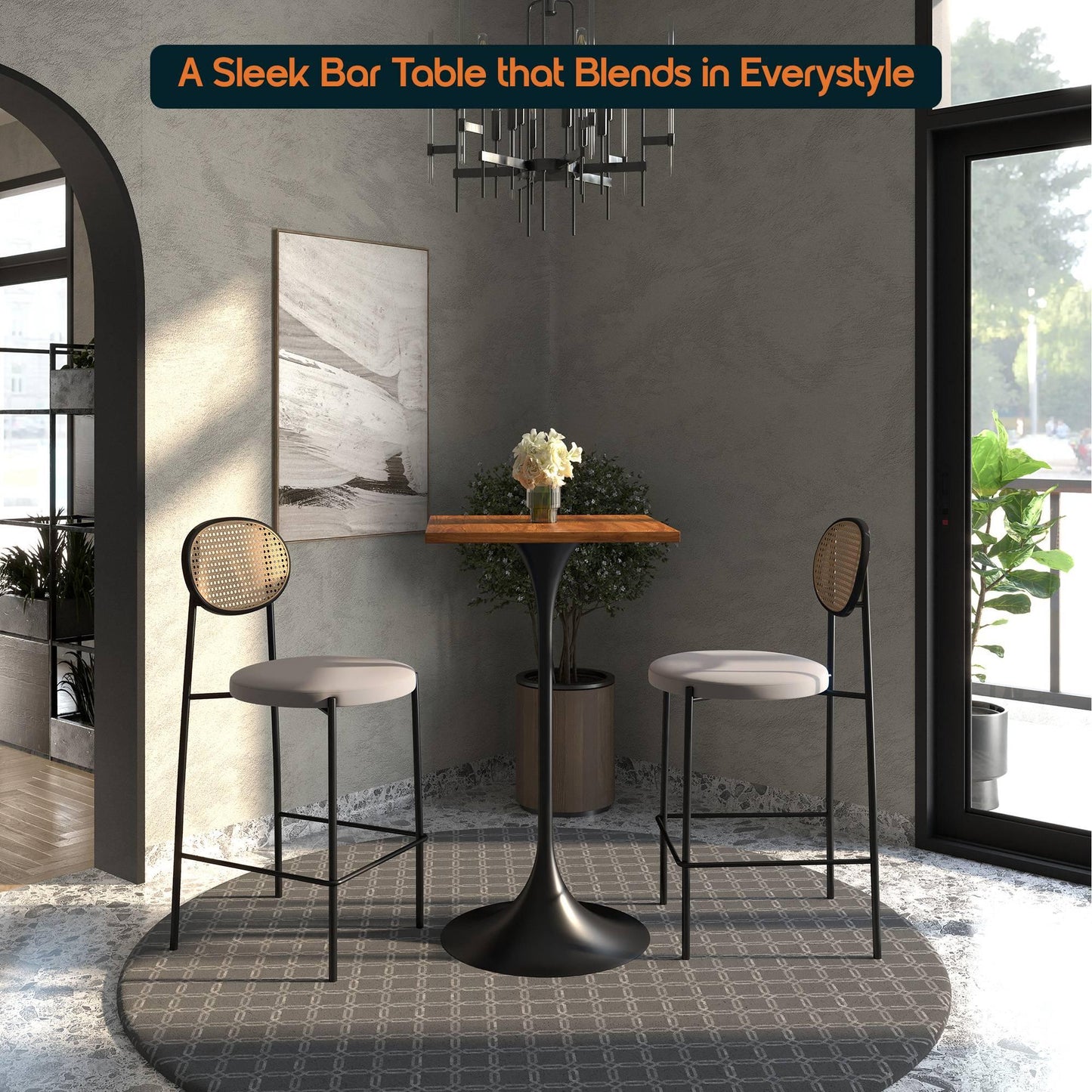 LeisureMod Verve 24" Square Top Bar Height Table, Brushed Gold/Black/White Stainless Steel Base with MDF Table Top - Elax Furniture