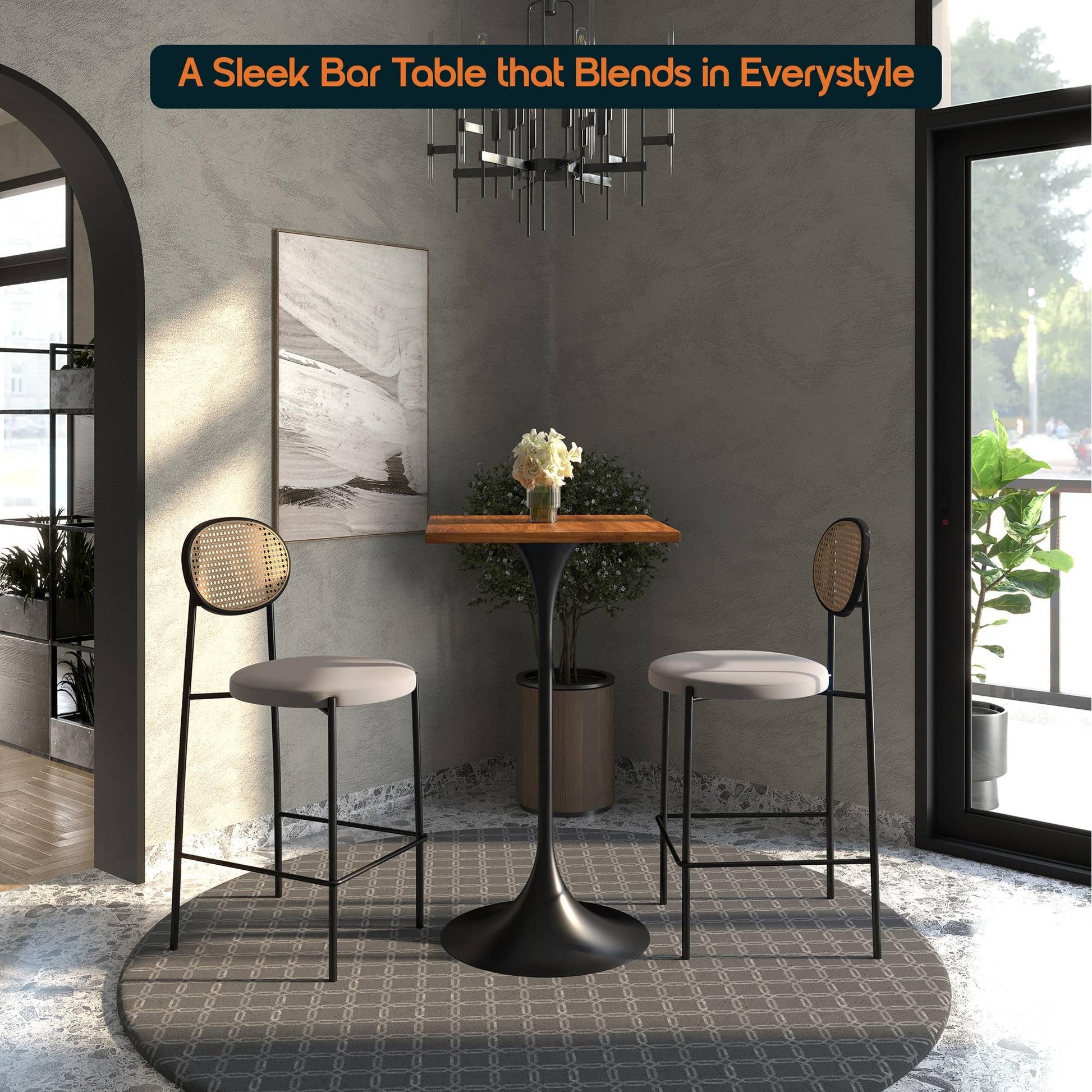 LeisureMod Verve 24" Square Top Bar Height Table, Brushed Gold/Black/White Stainless Steel Base with MDF Table Top - Elax Furniture