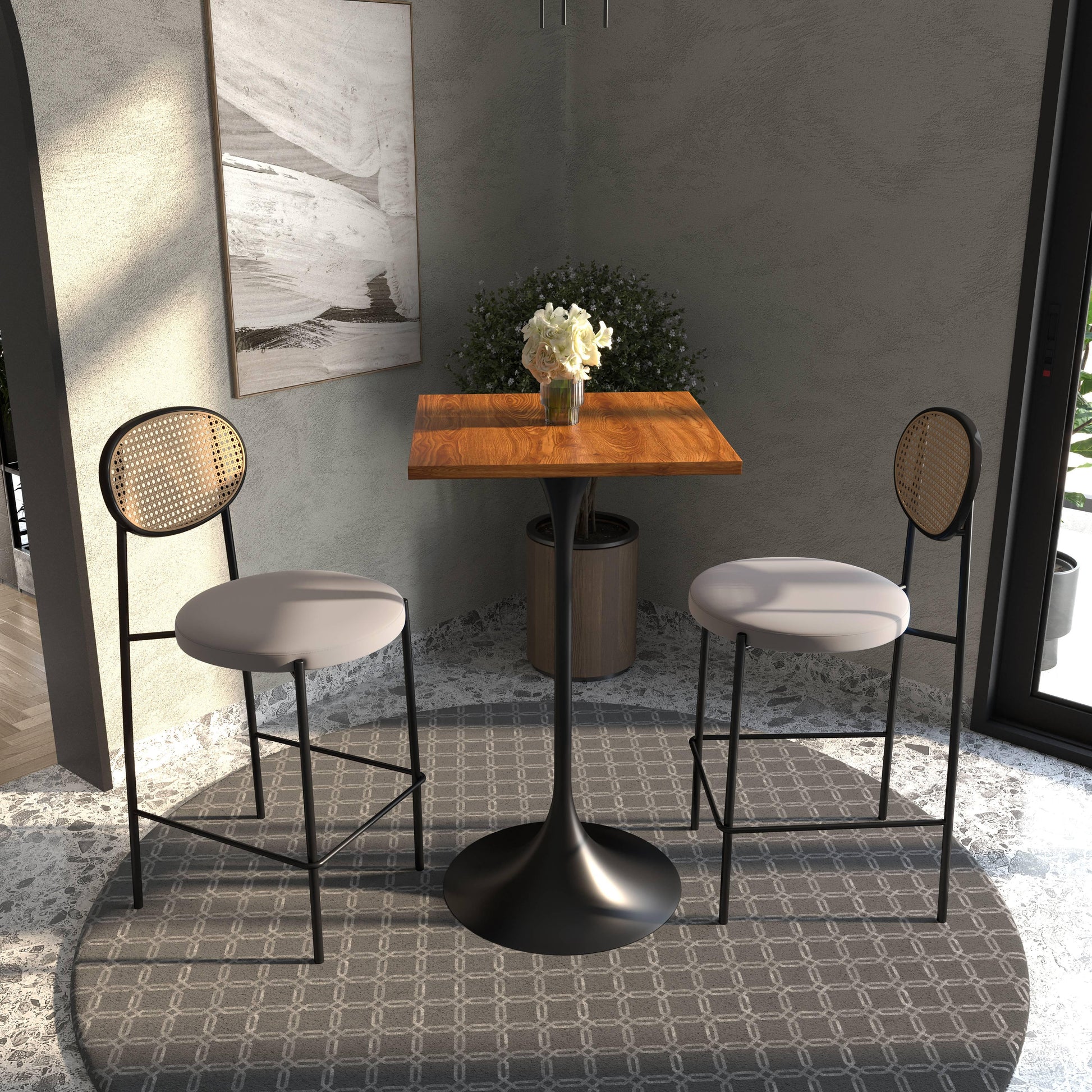 LeisureMod Verve 24" Square Top Bar Height Table, Brushed Gold/Black/White Stainless Steel Base with MDF Table Top - Elax Furniture