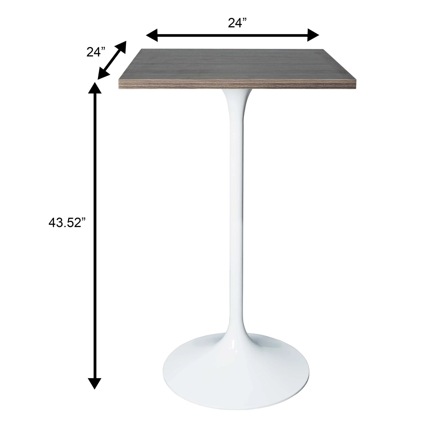 LeisureMod Verve 24" Square Top Bar Height Table, Brushed Gold/Black/White Stainless Steel Base with MDF Table Top - Elax Furniture