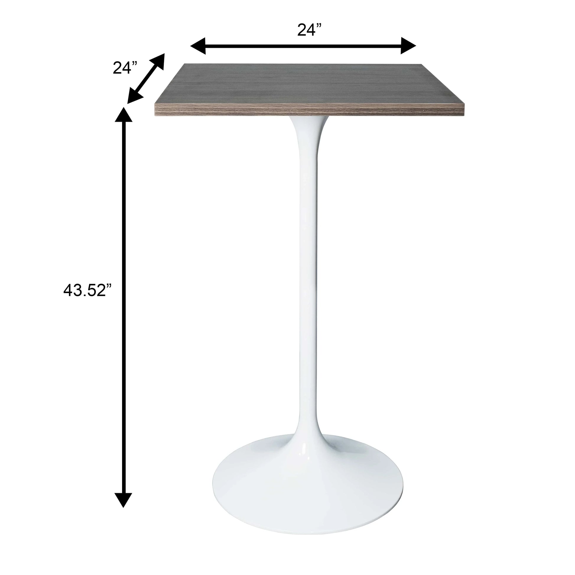 LeisureMod Verve 24" Square Top Bar Height Table, Brushed Gold/Black/White Stainless Steel Base with MDF Table Top - Elax Furniture