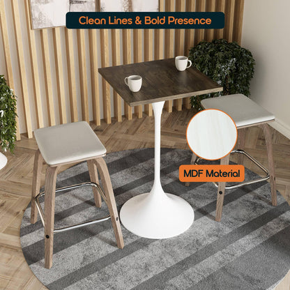 LeisureMod Verve 24" Square Top Bar Height Table, Brushed Gold/Black/White Stainless Steel Base with MDF Table Top - Elax Furniture