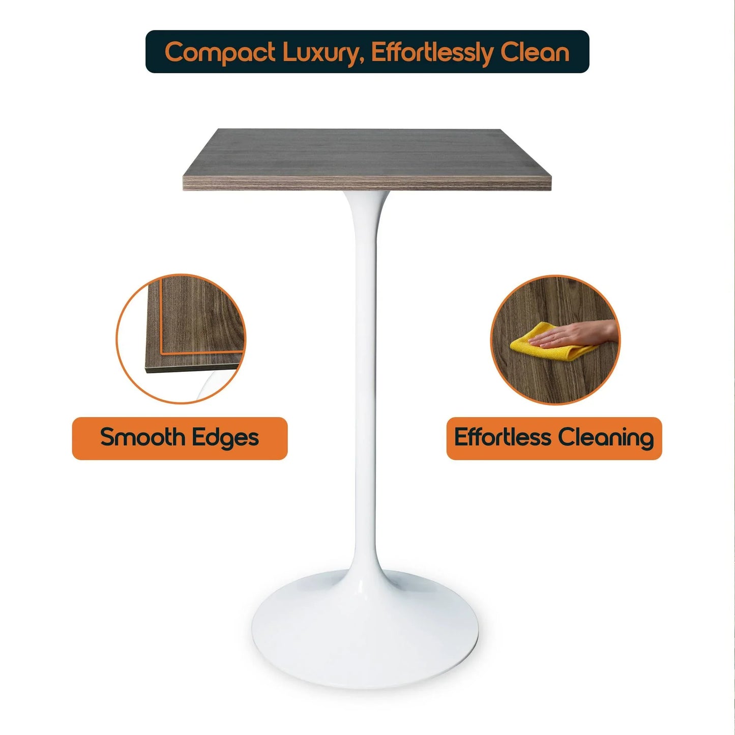 LeisureMod Verve 24" Square Top Bar Height Table, Brushed Gold/Black/White Stainless Steel Base with MDF Table Top - Elax Furniture