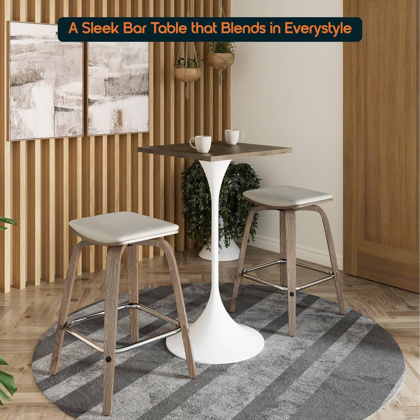 LeisureMod Verve 24" Square Top Bar Height Table, Brushed Gold/Black/White Stainless Steel Base with MDF Table Top - Elax Furniture