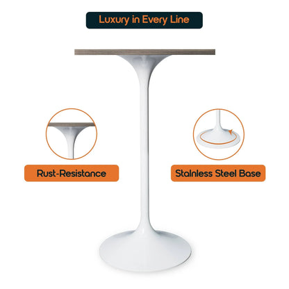 LeisureMod Verve 24" Square Top Bar Height Table, Brushed Gold/Black/White Stainless Steel Base with MDF Table Top - Elax Furniture