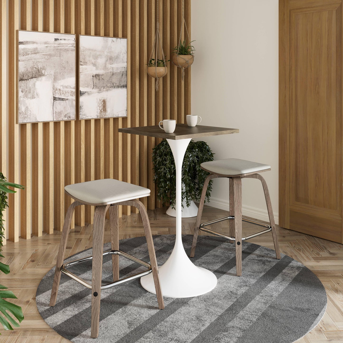 LeisureMod Verve 24" Square Top Bar Height Table, Brushed Gold/Black/White Stainless Steel Base with MDF Table Top - Elax Furniture