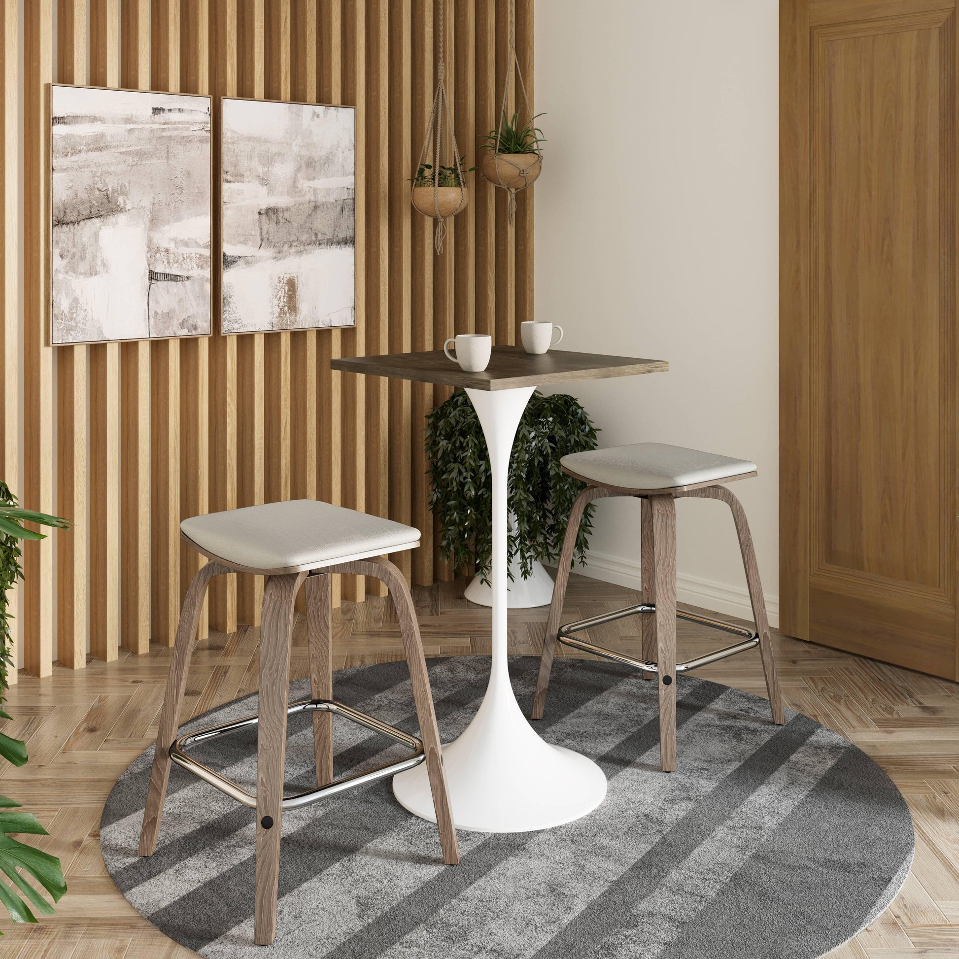 LeisureMod Verve 24" Square Top Bar Height Table, Brushed Gold/Black/White Stainless Steel Base with MDF Table Top - Elax Furniture