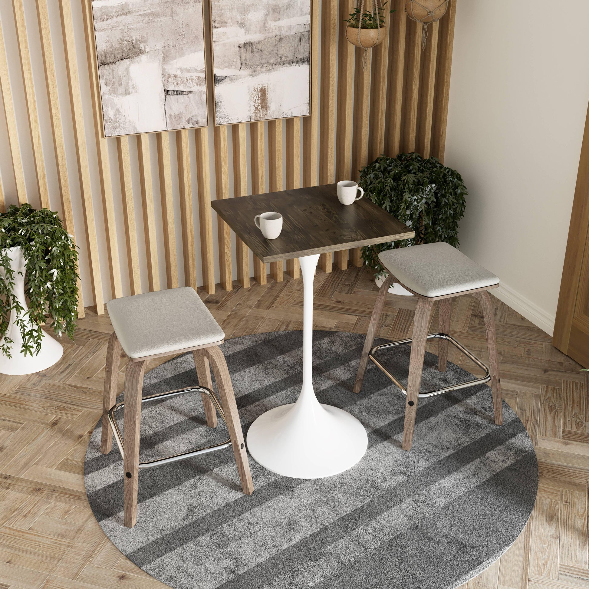 LeisureMod Verve 24" Square Top Bar Height Table, Brushed Gold/Black/White Stainless Steel Base with MDF Table Top - Elax Furniture