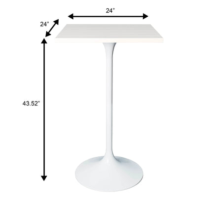 LeisureMod Verve 24" Square Top Bar Height Table, Brushed Gold/Black/White Stainless Steel Base with MDF Table Top - Elax Furniture