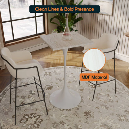 LeisureMod Verve 24" Square Top Bar Height Table, Brushed Gold/Black/White Stainless Steel Base with MDF Table Top - Elax Furniture