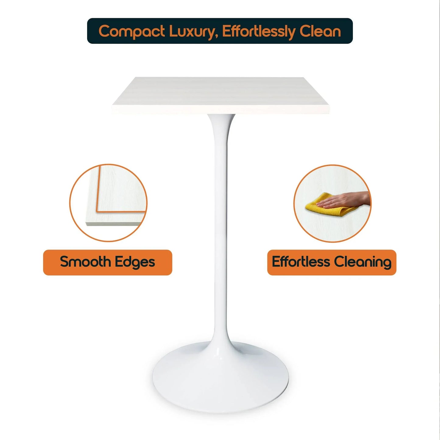 LeisureMod Verve 24" Square Top Bar Height Table, Brushed Gold/Black/White Stainless Steel Base with MDF Table Top - Elax Furniture
