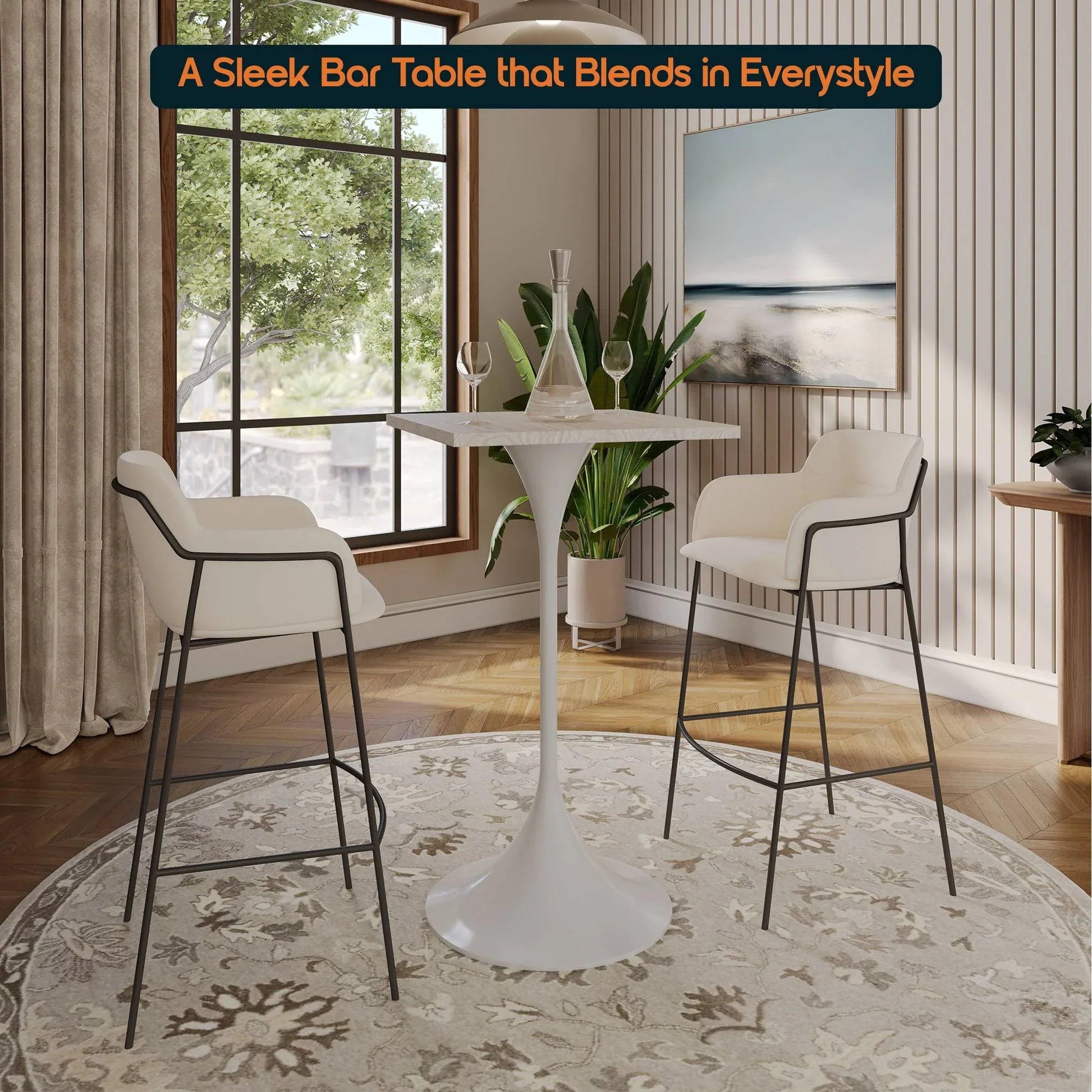 LeisureMod Verve 24" Square Top Bar Height Table, Brushed Gold/Black/White Stainless Steel Base with MDF Table Top - Elax Furniture