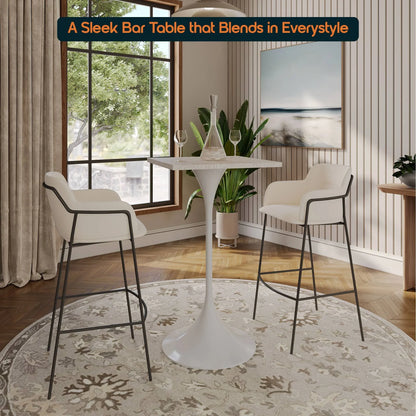 LeisureMod Verve 24" Square Top Bar Height Table, Brushed Gold/Black/White Stainless Steel Base with MDF Table Top - Elax Furniture