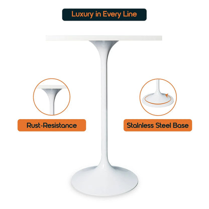 LeisureMod Verve 24" Square Top Bar Height Table, Brushed Gold/Black/White Stainless Steel Base with MDF Table Top - Elax Furniture