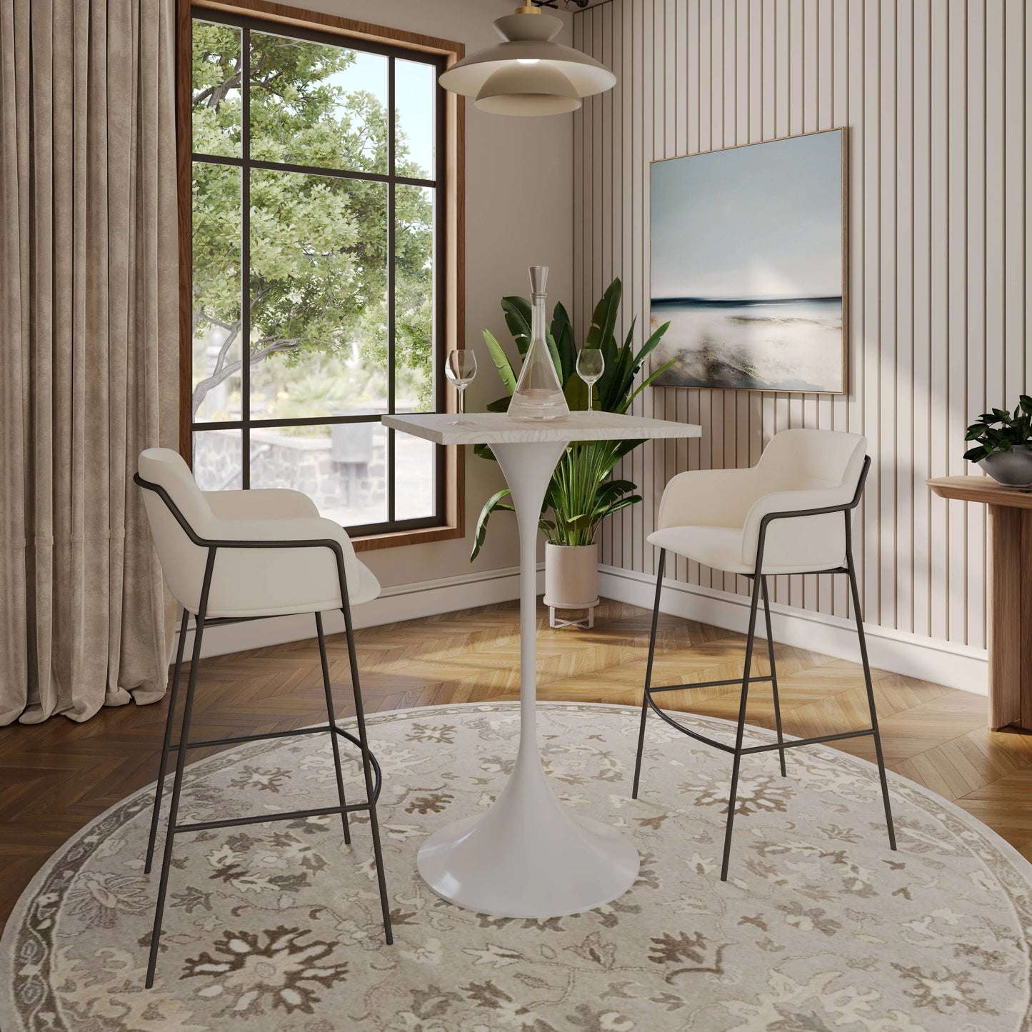 LeisureMod Verve 24" Square Top Bar Height Table, Brushed Gold/Black/White Stainless Steel Base with MDF Table Top - Elax Furniture