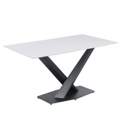 Voren Rectangular Dining Table with Sintered Stone / Glass Tabletop in Stainless Steel Double Pedestal Base