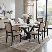 Voren Rectangular Dining Table with Sintered Stone / Glass Tabletop in Stainless Steel Double Pedestal Base