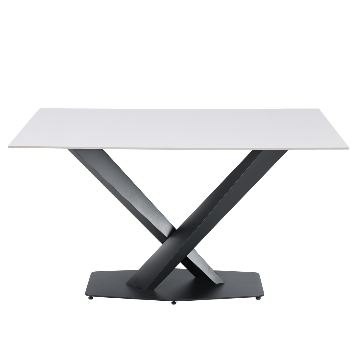 Voren Rectangular Dining Table with Sintered Stone / Glass Tabletop in Stainless Steel Double Pedestal Base