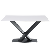Voren Rectangular Dining Table with Sintered Stone / Glass Tabletop in Stainless Steel Double Pedestal Base