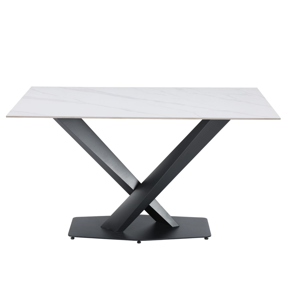 Voren Rectangular Dining Table with Sintered Stone / Glass Tabletop in Stainless Steel Double Pedestal Base