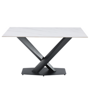 Voren Rectangular Dining Table with Sintered Stone / Glass Tabletop in Stainless Steel Double Pedestal Base