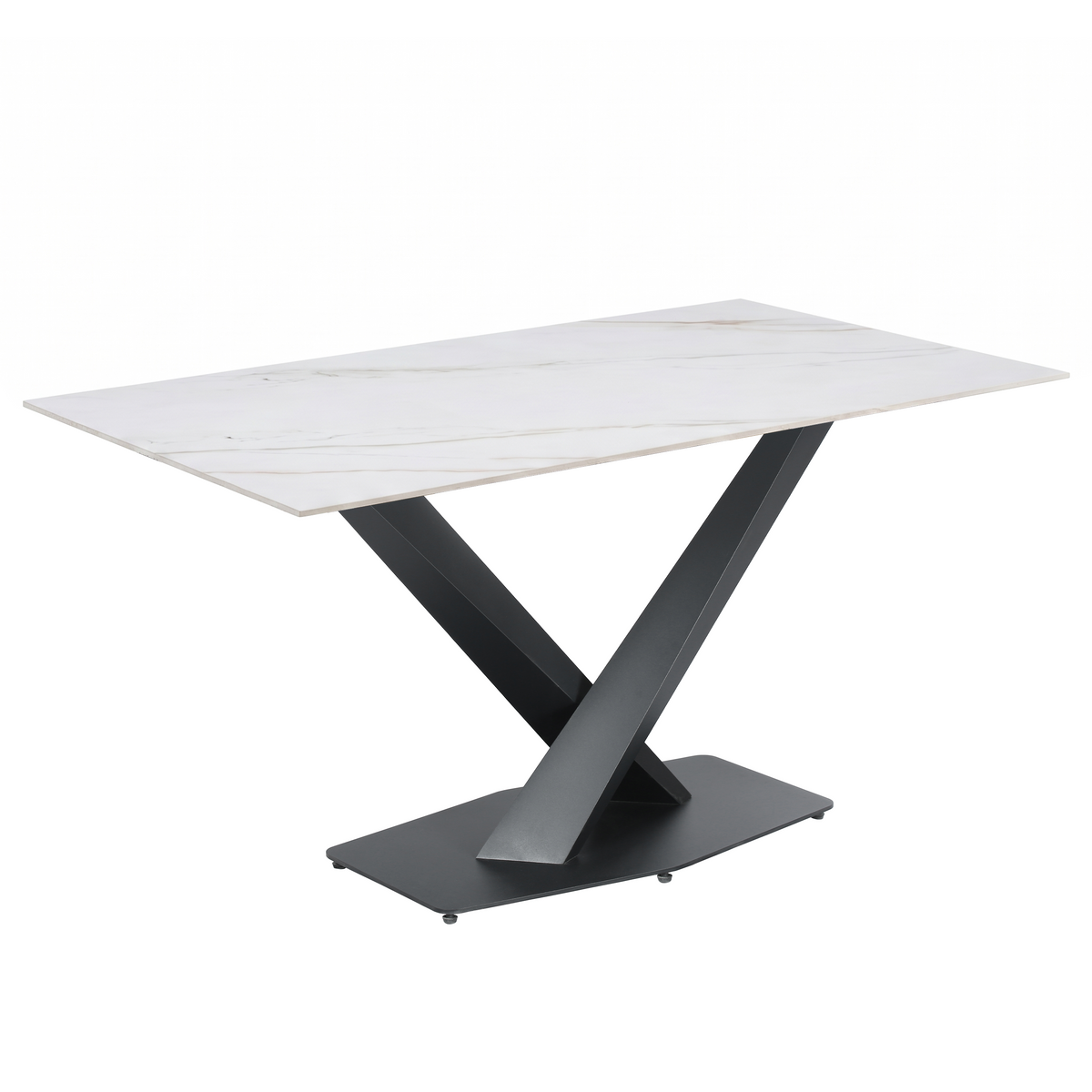 Voren Rectangular Dining Table with Sintered Stone / Glass Tabletop in Stainless Steel Double Pedestal Base